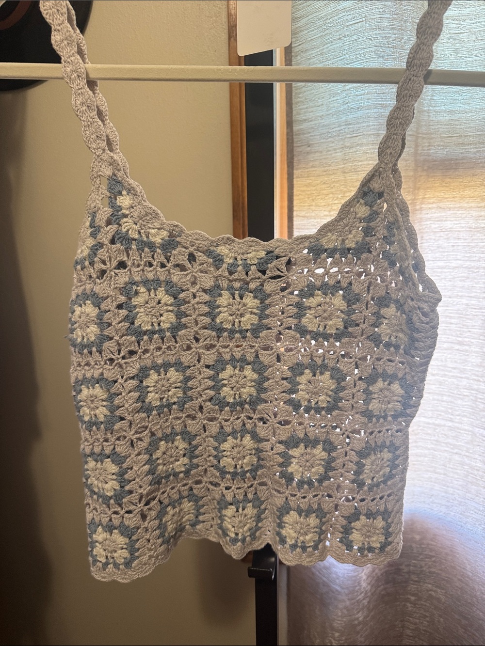 Takeout Crochet Floral Camisole in Light Blue and Cream